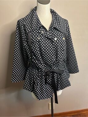 Laura Ashley Black and White Polka Dot Button-Front Jacket L